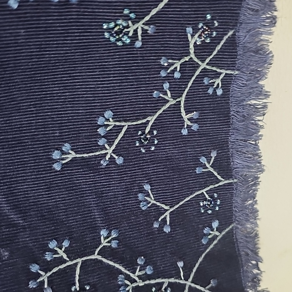 New Embroidered Navy Blue Corduroy Skirt